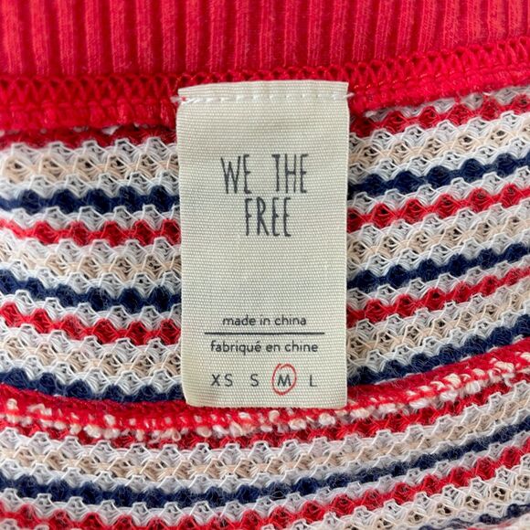 We The Free Bell Sleeve Smock Knit Top Red Blue Sz Medium - Picture 2 of 9